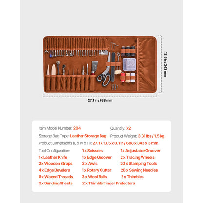 Succebuy Comprehensive Leather Working Tools Kit with Storage Bag - Includes Engraving, Punching, Sewing, and Stamping Tools (38/59/61/72/92 Pieces)