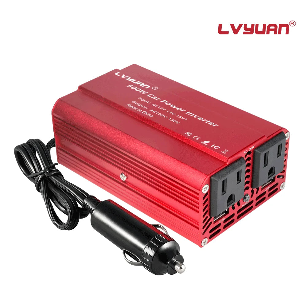 500W/300W Mini Portable Car Inverter DC12V to AC110V with USB 5V 3.1A Output and US Socket