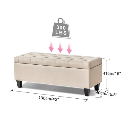 Redlife 42'' Storage Ottoman Bench, Tufted Entryway Bedroom Bench Footrest Stool W/ Flipping Lid Safety Hinge 66 L Storage Space