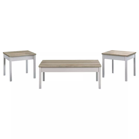Stacie 3-Piece Composite Wood Coffee Table Set in Antique Pine and White