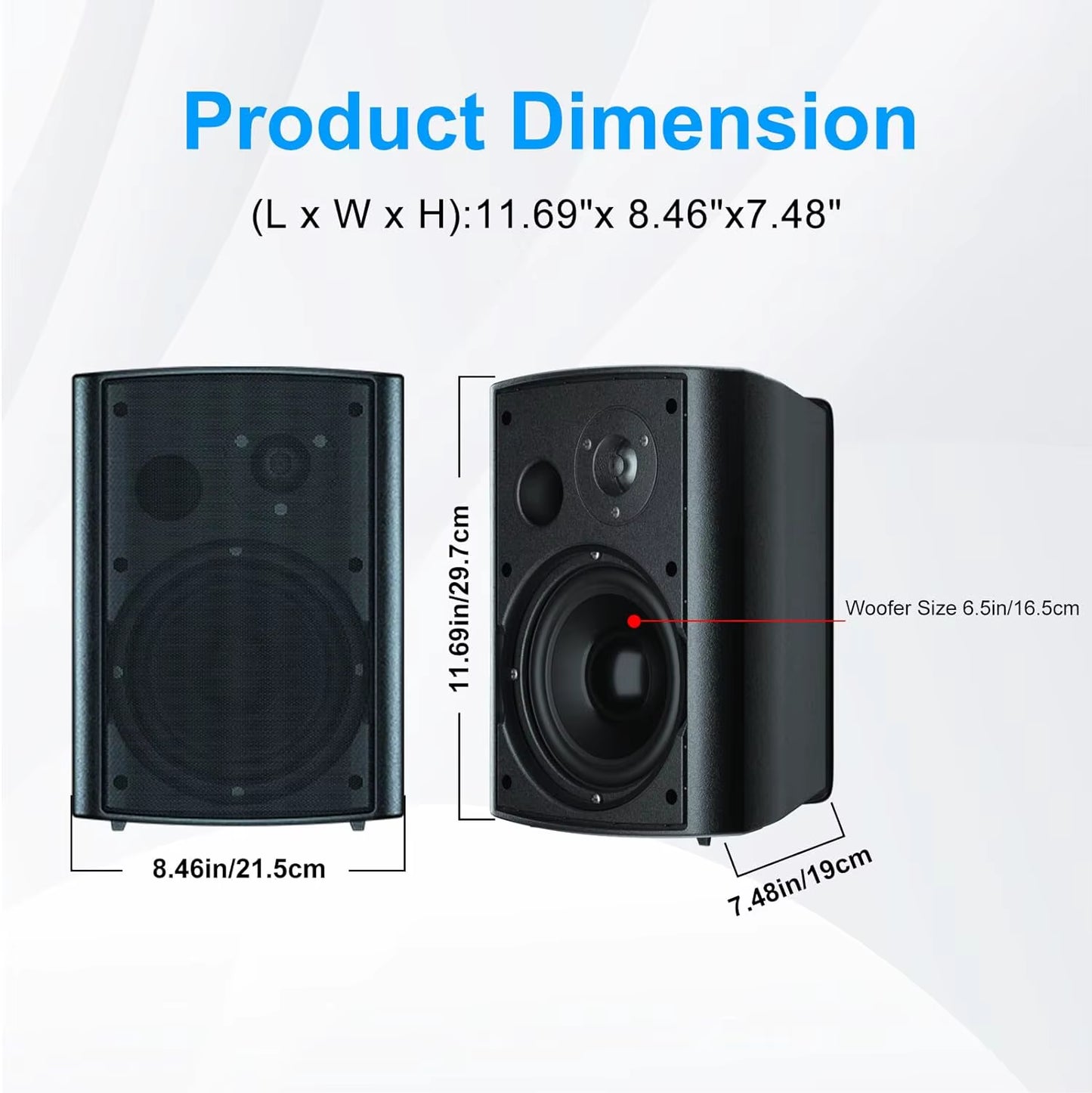 6.5" 400W 2PCS Indoor Outdoor Bluetooth Speakers Wall Mount Speakers Waterproof Weather Resistant for Patio Garage Home