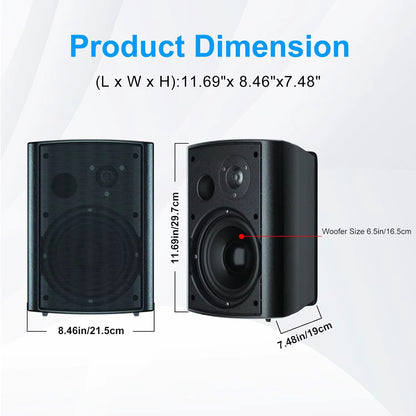 6.5" 400W 2PCS Indoor Outdoor Bluetooth Speakers Wall Mount Speakers Waterproof Weather Resistant for Patio Garage Home