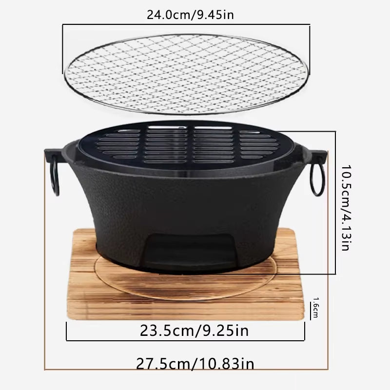 Zoe Cast Iron Outdoor Charcoal and Alcohol Stove for Barbecue, Family Picnics, and Camping - Ideal for Water and Tea Boiling