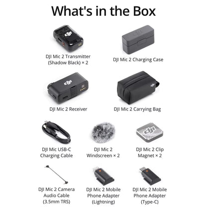 DJI Mic 2 Wireless Microphone System (2 Transmitters + 1 Receiver + Charging Case) with Intelligent Noise Cancellation, 32-Bit Float Internal Recording, and 250M Range for iPhone, Android, and Camera