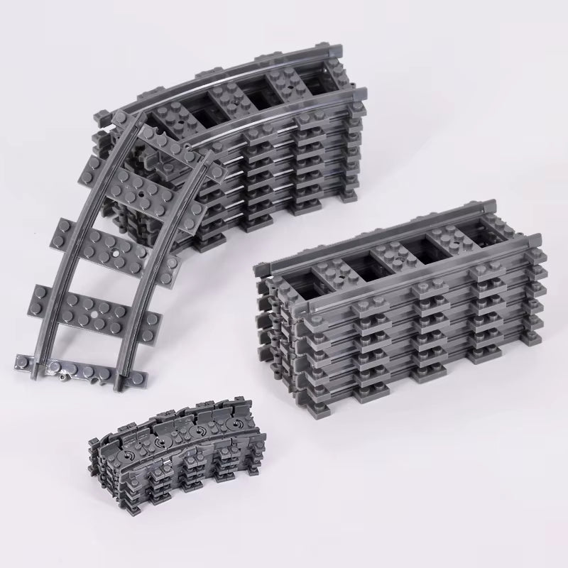 MOC 110-Piece City Train Track Set with 25 Styles of Single Slip Switches, Crossings, and Rails - Building Blocks Technical Toys for Children