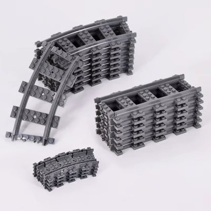 MOC 110-Piece City Train Track Set with 25 Styles of Single Slip Switches, Crossings, and Rails - Building Blocks Technical Toys for Children