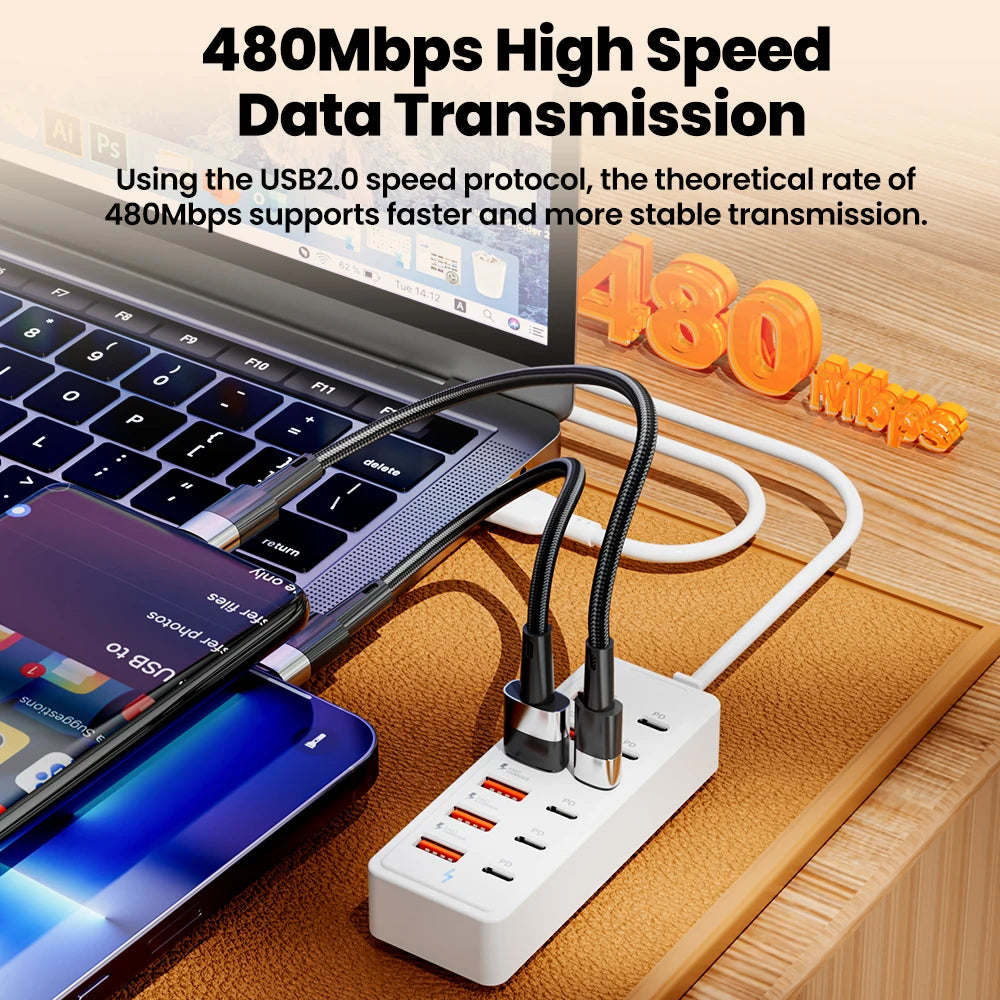 12-in-1 USB Charging Station with Fast Charging Capability and 1M Cord for Home and Office Use