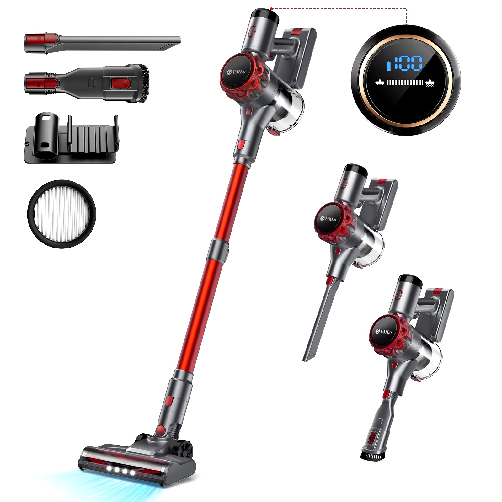 YISORA Cordless Vacuum Cleaner, 40Kpa 55Mins Running Time Wireless Vacuum Cleaner with Touchscreen for Pet Hair, Carpet