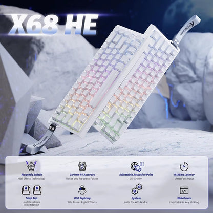 ATTACK SHARK X68 HE Rapid Trigger Mechanical Gaming Keyboard 60% Wired with Adjustable Actuation,Hall Effect Magnetic Switch,8Kh