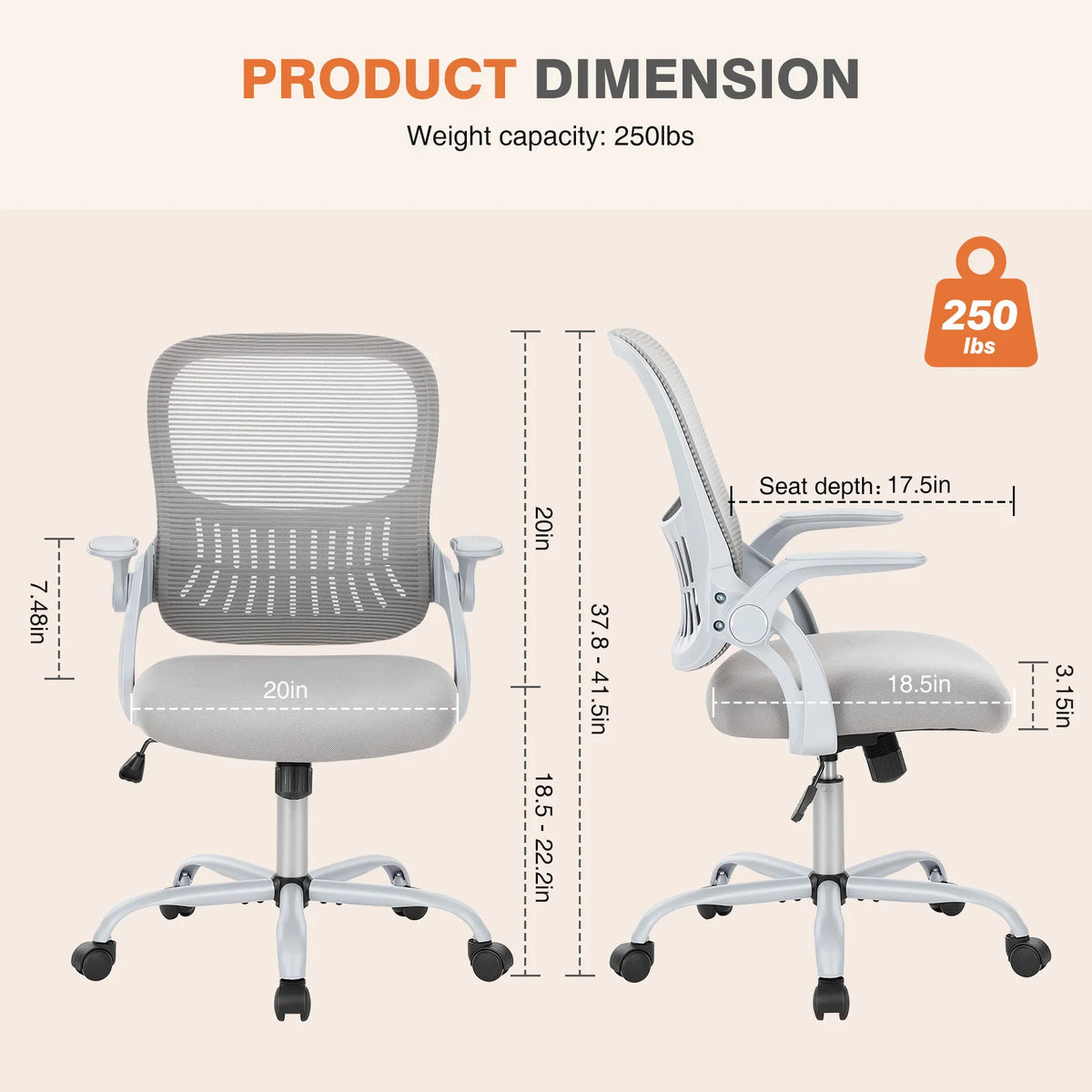 JHK Ergonomic Mesh Backrest Office Chair with Adjustable Height and Rolling Wheels for Home and Gaming Use