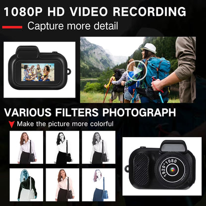 Mini Keychain Retro Digital Camera with 8GB Card, 1080P Resolution, 6 Filters, and 0.96'' HD Display