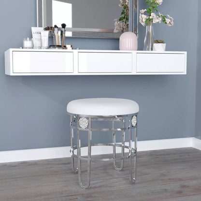Dessa Glam Metal Vanity Stool Chrome - round Makeup Seat, Faux Leather