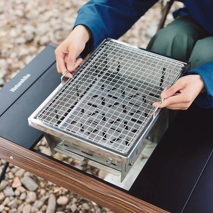 Naturehike Portable Folding Charcoal Grill for IGT Table - Outdoor BBQ Rack with Tongs