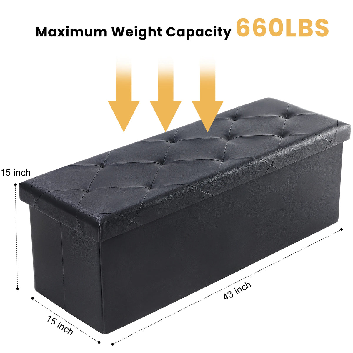 JHK 43-Inch Leather Folding Ottoman Storage Bench - Versatile Footstool and Toy Box with 660 lbs Capacity for Living Room and Bedroom Use