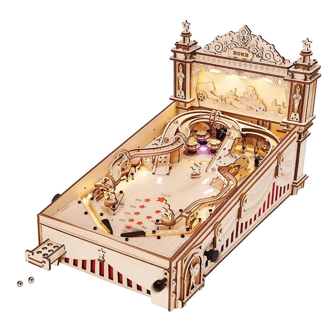 Robotime 3D Pinball Machine Puzzle - Engaging Mechanical Wooden Model Building Kit for Adults and Teens Aged 14+