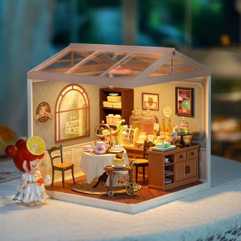 Robotime Rolife Super Creator Series Plastic Dollhouse Building Blocks for Kids Yum Burgers Leisurely Cheers Bar Sweet Sips Tea
