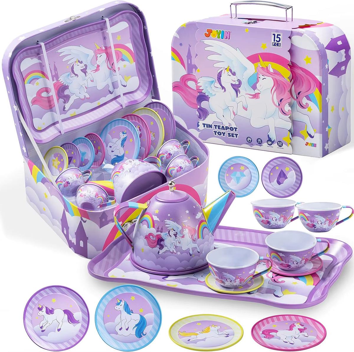 Mermaid-Themed Tea Party Set for Girls - Pretend Play Tin Teapot Kitchen Toy for Toddlers Ages 2 to 6