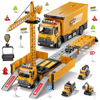 Carrier Truck Race Track Kids Toys Construction Truck Toys for 3-8 Years Old Boy Transport Car Truck with Tower Crane Truck Sets