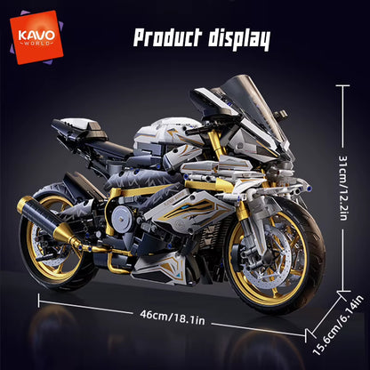 KAVOWORLD 1:5 Scale Motorcycle Desktop Ornament Building Blocks Set - 2045PCS Technic Motorbike Model Kit for Sport Bike Enthusiasts and Gift Giving