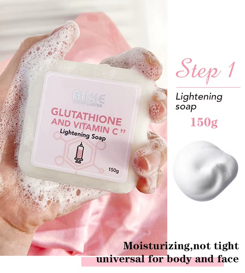 AILKE Glutathione and Vitamin C Skincare Set: Whitening Lotion, Moisturizing Cream, Lightening Soap, Spa Oil, and Glowing Body Cream