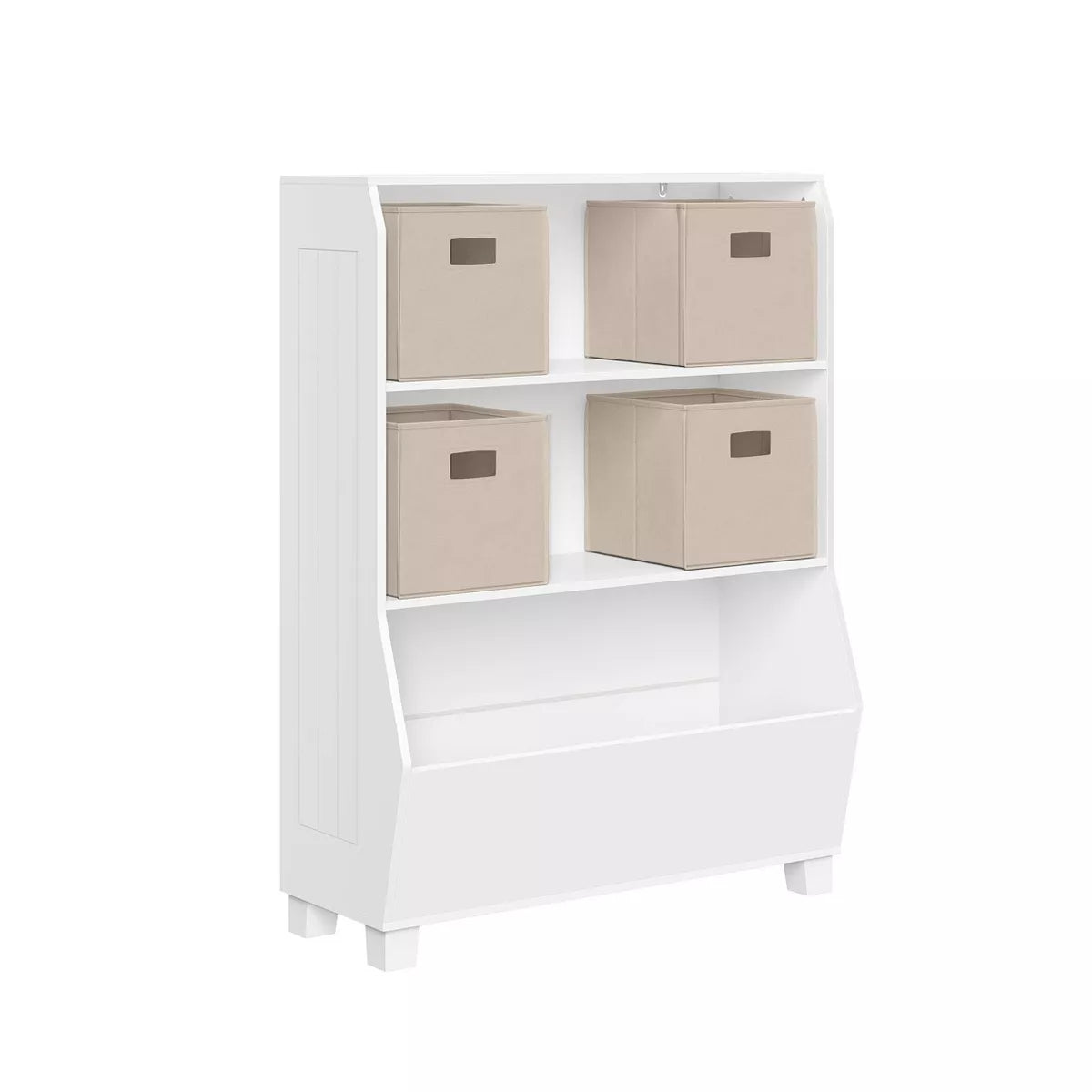 Kids' 34" Playroom Bookshelf with Veggie Bin Organizer, 2 Open Toy Storage Shelves, and 4 Fabric Bins