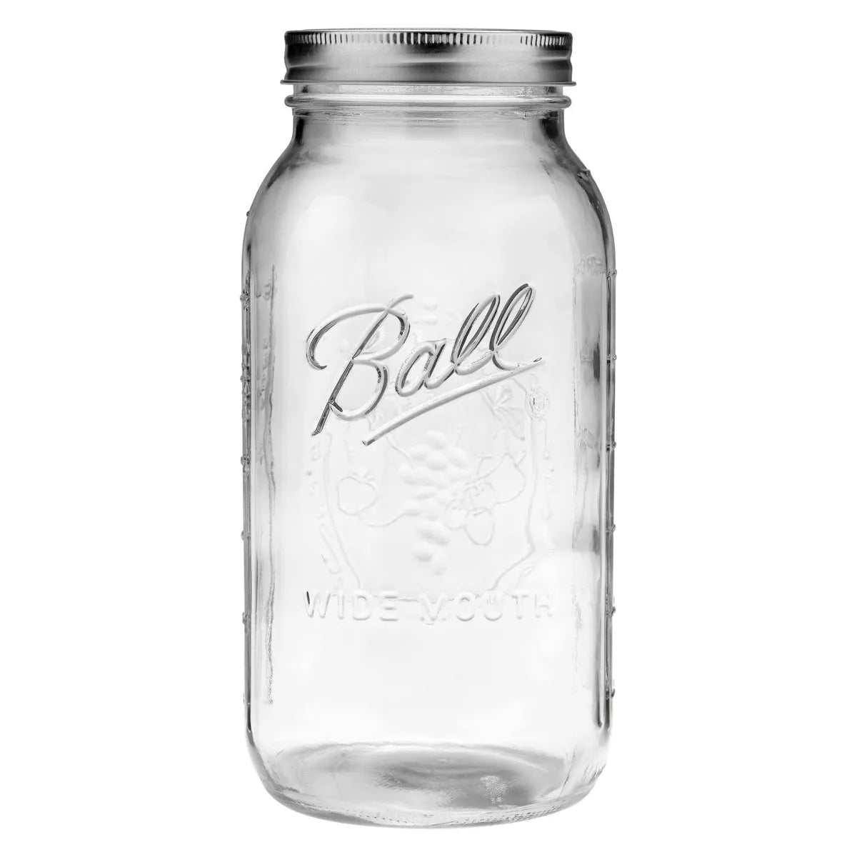 64 oz Glass Wide Mouth Mason Jar Set (6-Pack) with Lid and Band - Clear Canning Jars, Dishwasher-Safe, 4" Neck Diameter
