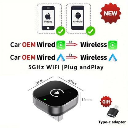 2In1 Wireless Carplay Dongle Wireless Android Auto Adapter AI Smart Box for Car with Wired Carplay Car Intelligent Systems
