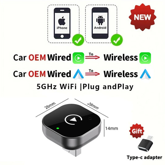 2In1 Wireless Carplay Dongle Wireless Android Auto Adapter AI Smart Box for Car with Wired Carplay Car Intelligent Systems