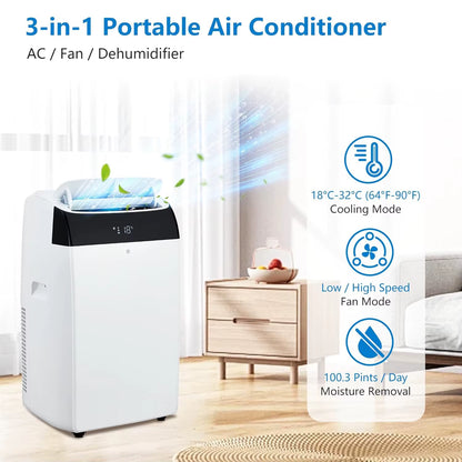 14000 BTU Portable Air Conditioner - 3-in-1 Free Standing Cooling Unit with Fan, Dehumidifier, Remote Control, and Sleep Mode