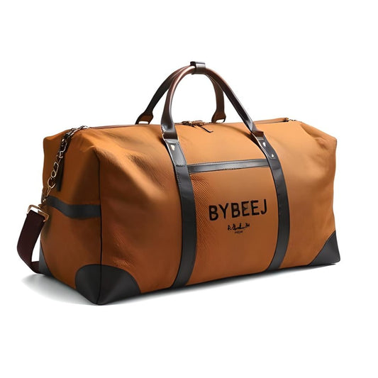 BYBEEJ 58L Travel Duffle Bag – Leather Weekender & Overnight Bag for Men, Durable & Spacious (Caramel Brown)