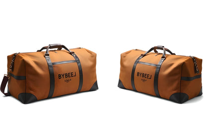 BYBEEJ 58L Travel Duffle Bag – Leather Weekender & Overnight Bag for Men, Durable & Spacious (Caramel Brown)
