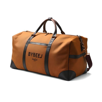 BYBEEJ 58L Travel Duffle Bag – Leather Weekender & Overnight Bag for Men, Durable & Spacious (Caramel Brown)