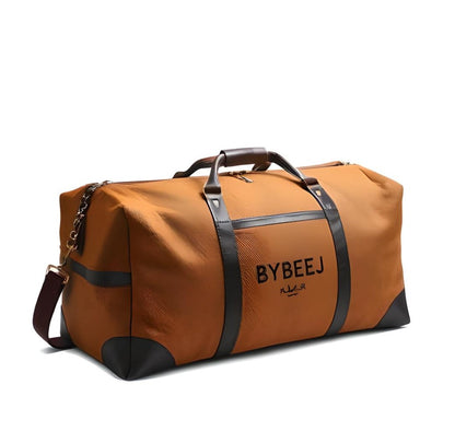 BYBEEJ 58L Travel Duffle Bag – Leather Weekender & Overnight Bag for Men, Durable & Spacious (Caramel Brown)