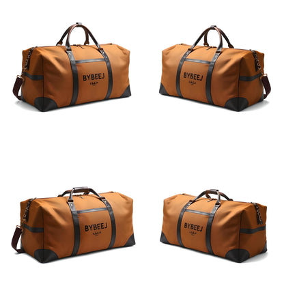 BYBEEJ 58L Travel Duffle Bag – Leather Weekender & Overnight Bag for Men, Durable & Spacious (Caramel Brown)