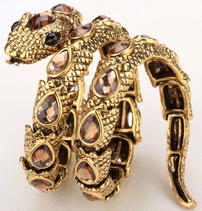 YACQ Stretch Snake Bracelet Armlet Upper Arm Cuff Women Punk Rock Crystal Bangle Jewelry Gold Silver Color Dropshipping A32