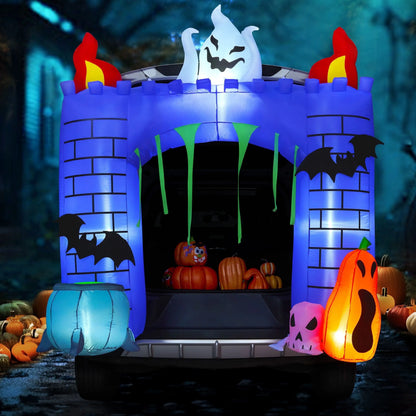 6-Foot Tall Inflatable Haunted Castle Decoration for Halloween with Ghost and Pumpkin Trunk or Treat Car Decorations Kit