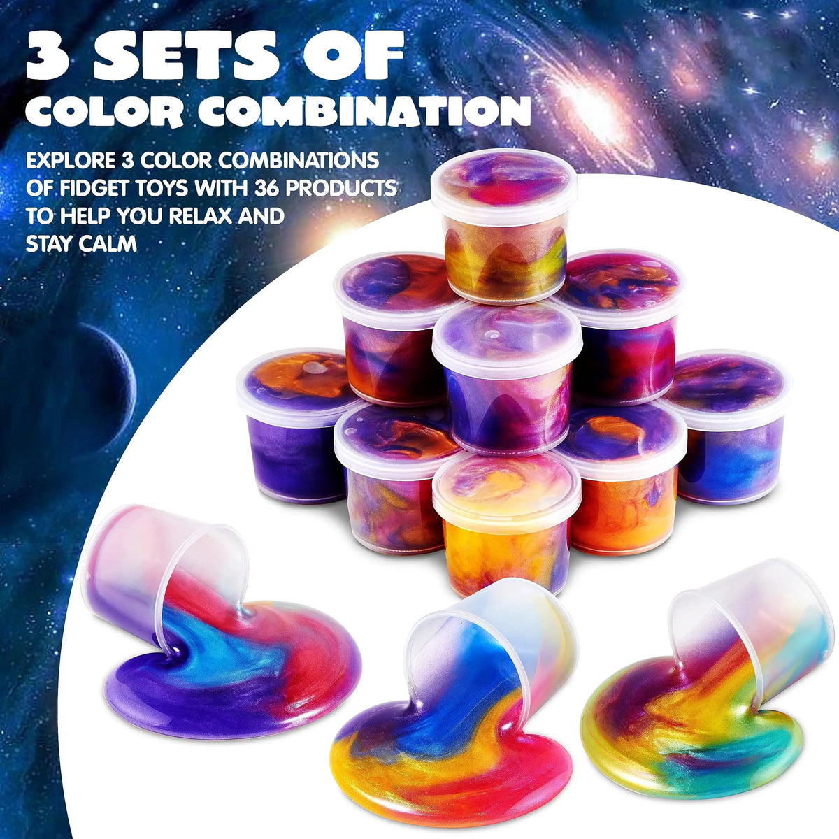 Joyfy 36-Piece Galaxy Slime Cup Party Favors - Stretchy, Non-Sticky, Safe for Classroom Rewards and Birthday Celebrations