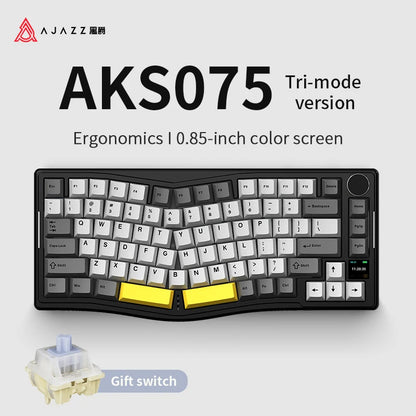 AKS075 Alice Three-Mode Mechanical Keyboard Game and Structure Ergonomic Keyboard + Custom Screen RGB DIY