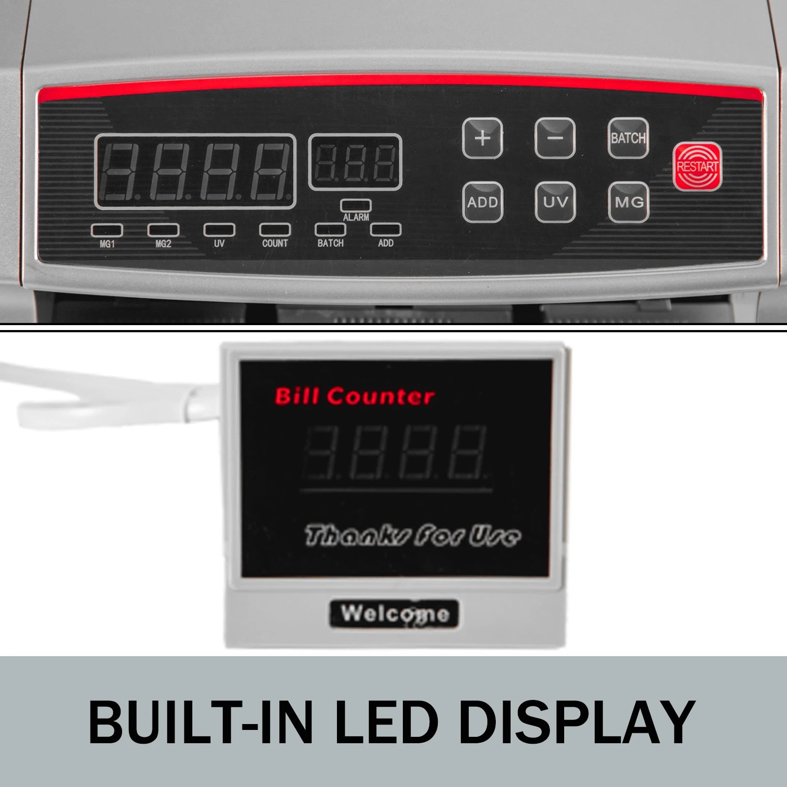 1000Pcs/Min Money Counter Business Cash Register Euros Bills Fake Banknote Detector by UV & MG Function for Banks Shops