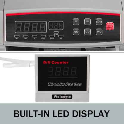 1000Pcs/Min Money Counter Business Cash Register Euros Bills Fake Banknote Detector by UV & MG Function for Banks Shops