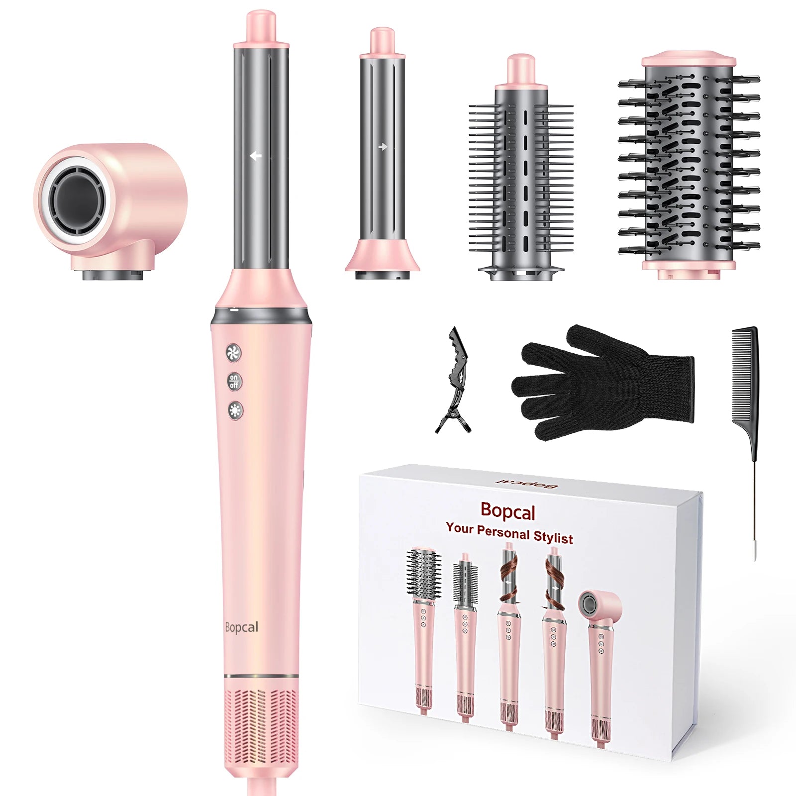 Bopcal 5 in 1 Hair Dryer Hot Air Comb Electric Hair Curling Iron 1200W High Speed Blower Multifunctional Styling Tools Hairdryer