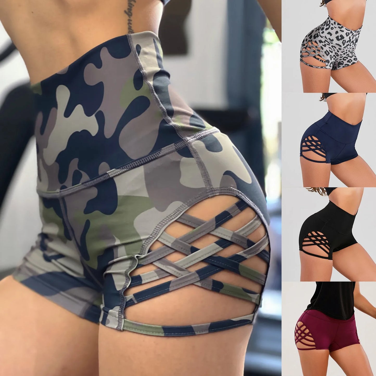 New in Shorts for Women Casual Summer High Waist Tight Yoga Shorts Large Hollow Sexy Fitness Shorts plus Size Shorts for Girls
