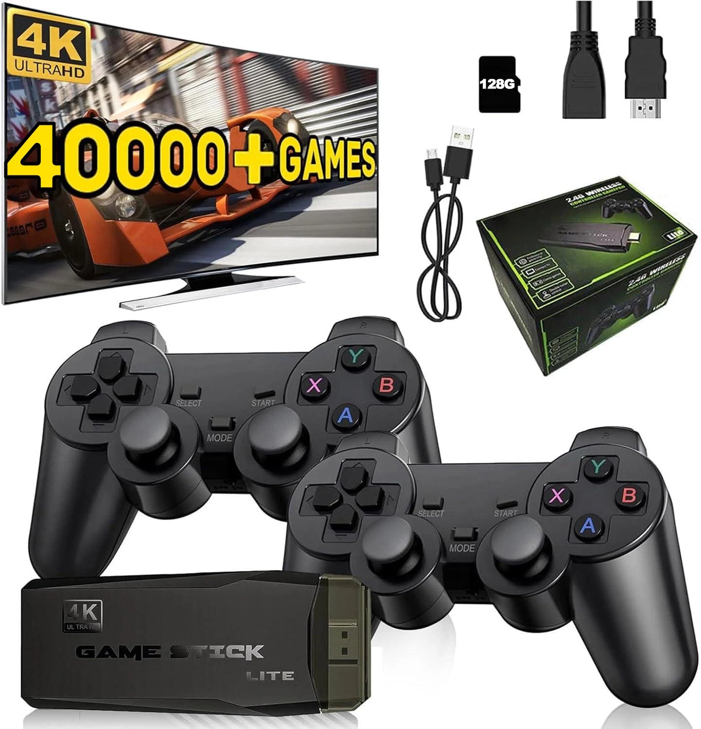 M8 Video Game Console 4K Built-In 40000 Games Wireless Controller TV Game Stick Retro Handheld Game Player for PS1/MAZE
