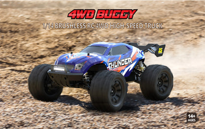 JIUSI MT14R 1/14 Scale Brushless Remote Control Car - High-Speed Off-Road Racing at 80 Km/h with 23-26 Minutes Battery Life, 2.4G Technology