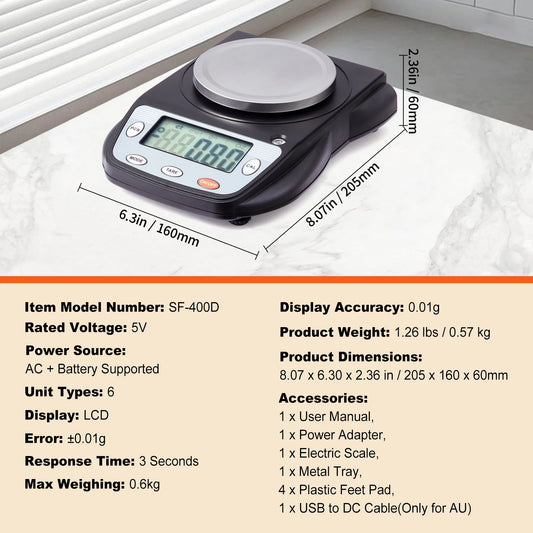 Succebuy Analytical Balance 600X 0.01G Accuracy High Precision Lab Scale LCD Display Digital Jewelry Weighing Scale Lab Jewelry