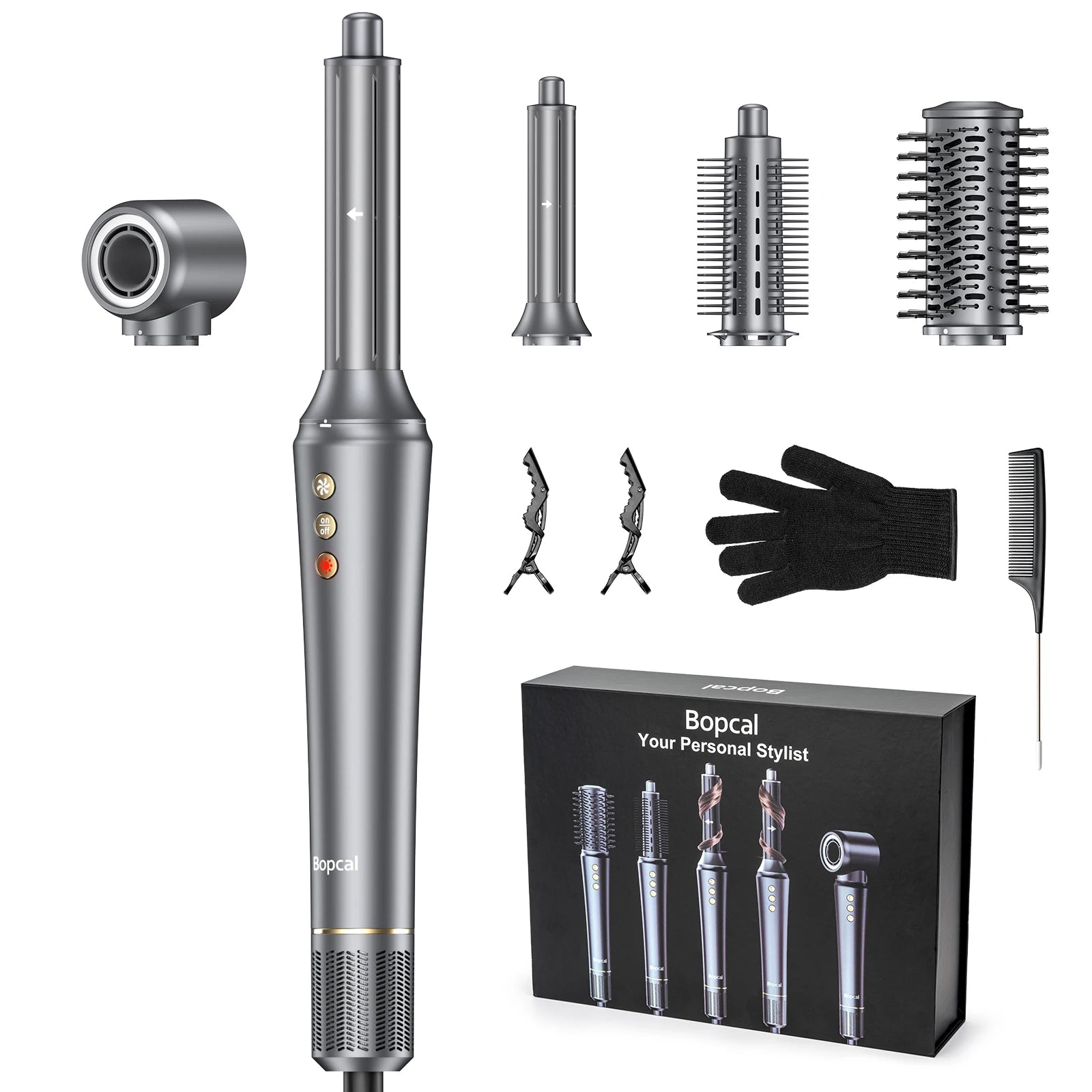 Bopcal 5 in 1 Hair Dryer Hot Air Comb Electric Hair Curling Iron 1200W High Speed Blower Multifunctional Styling Tools Hairdryer