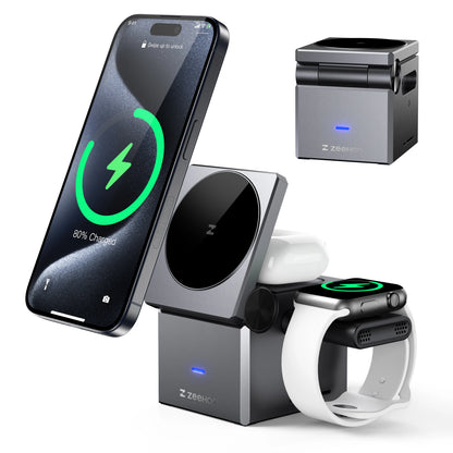 Zeehoo 3 in 1 Charging Station Multiple Devices Apple, Magsafe Portable Charger Iphone Wireless Stand, Travel Charger for Iphon