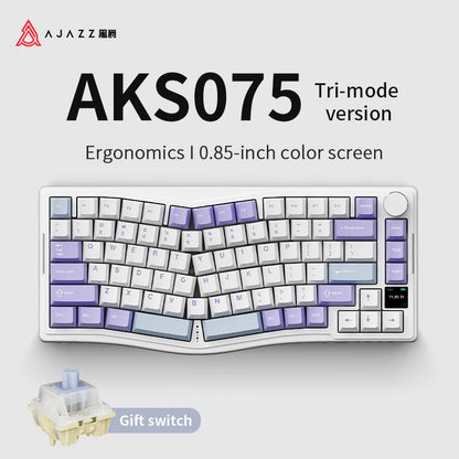 AKS075 Alice Three-Mode Mechanical Keyboard Game and Structure Ergonomic Keyboard + Custom Screen RGB DIY