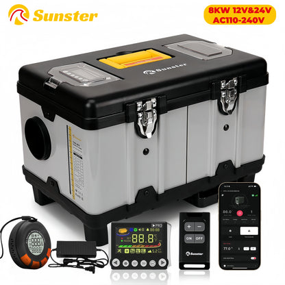Tb10Pro 8KW Diesel Auxiliary Heater with CO Alarm for 12/24/220V - Portable Night Heater for Car, RV, Camper, Tent, Home, and Garage