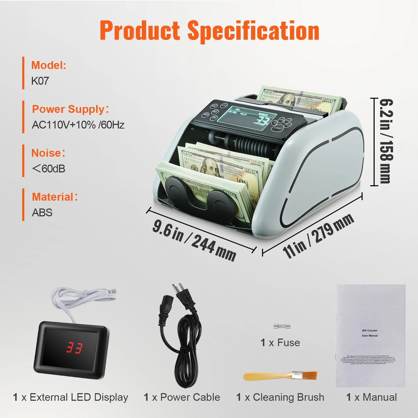 1000Pcs/Min Money Counter Business Cash Register Euros Bills Fake Banknote Detector by UV & MG Function for Banks Shops